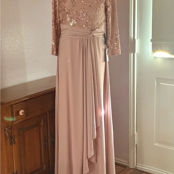 Sequin Bodice Long Evening Gown in Blush. NWT. OLEG CASSINI MARINA DRESS - Picture 2 of 4